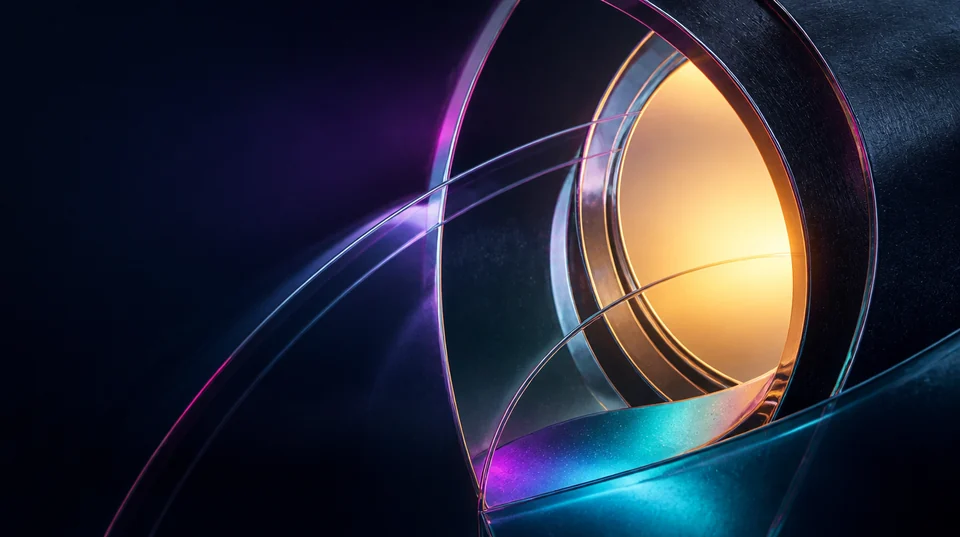 Ljusportal med glasbågar i tech-gradient som illustrerar ”Välja SEO-byrå”