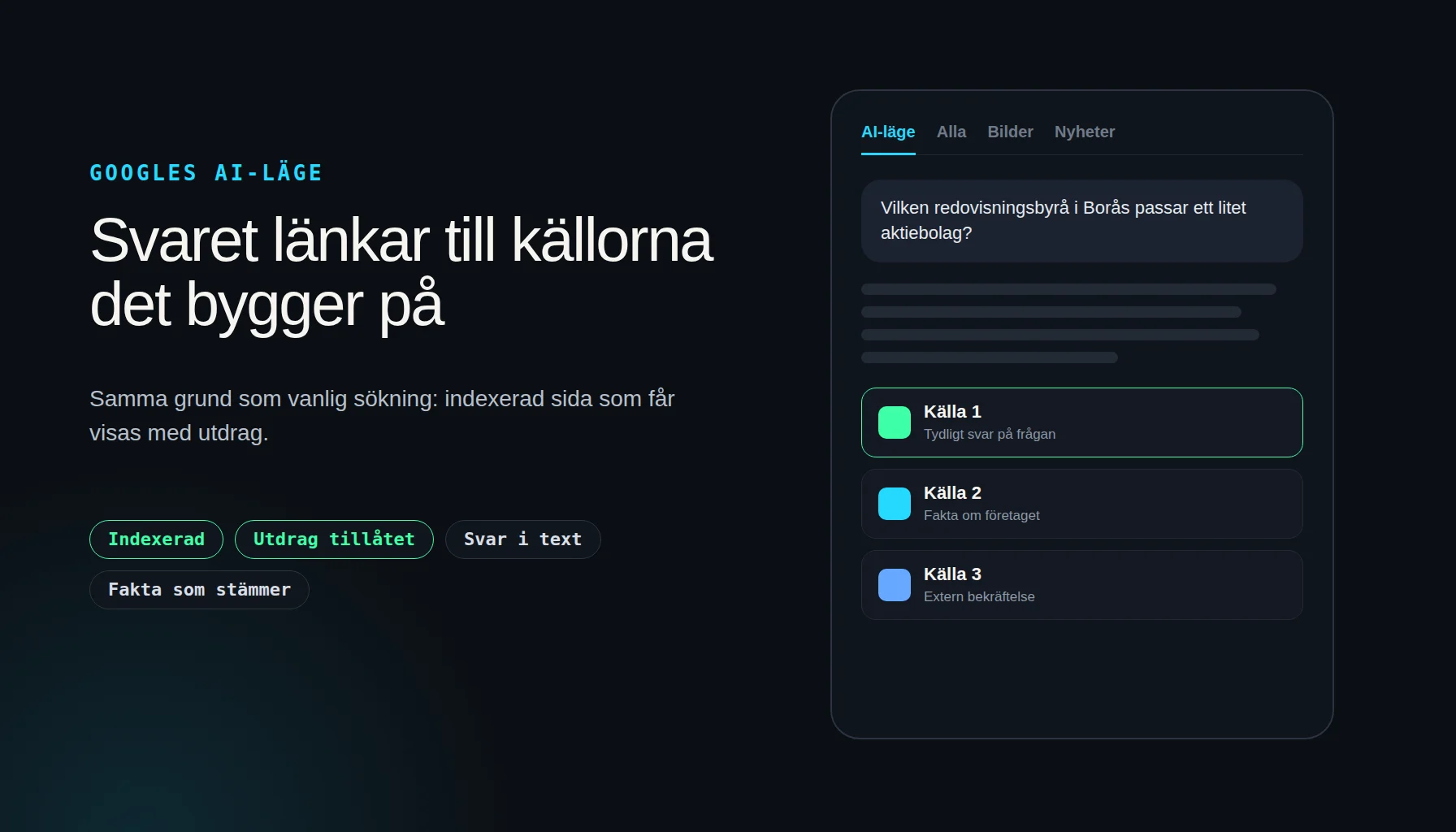 Hur källor väljs i svaren i Googles AI-läge och vad företag kan påverka